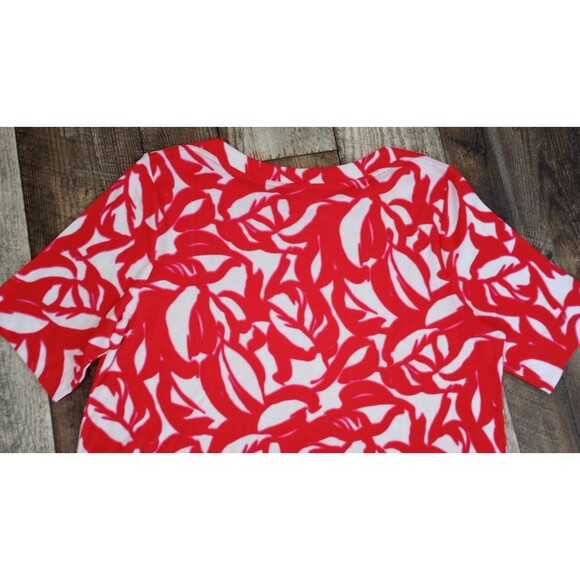 Women's Chico's Pima Leaf Print Everyday Tee Red White, Size XL - Picture 7 of 12